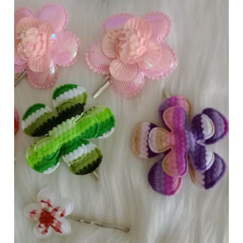 Girl's Lot Of 6 Handmade Assorted Flower Hair Clips Girl's Accessories Colorful